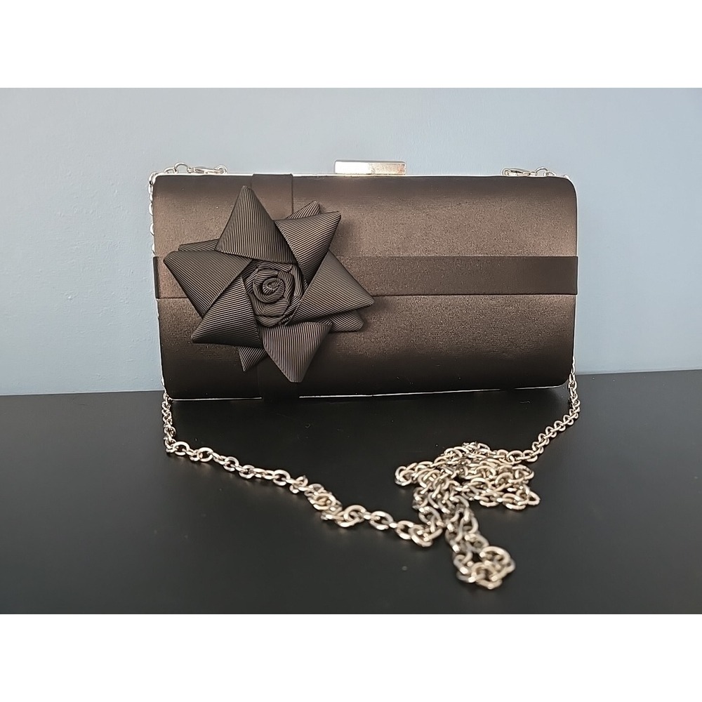 Charming Charlie Womens Black Clutch Bag Purse Handbag With Flower